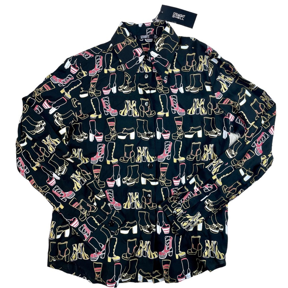 Straight To Hell Platform Shoe Button Front Shirt NWT